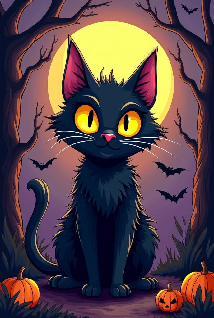 an halloween cat image to color