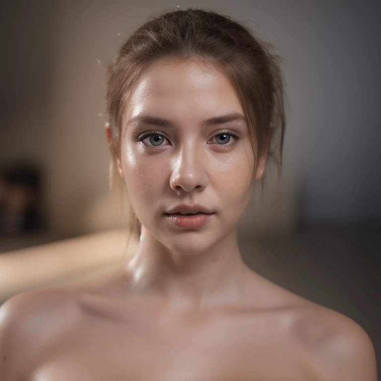 portrait of naked Emilia Clarke, (oiled shiny skin:1.0), (full body), (8k uhd:1.0), (best quality:1.0), (masterpiece:1.0), (sharp focus:1.0), (simple-grey-backdrop:1.1),