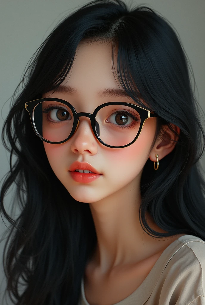 Generate an avatar of a black-haired girl with glasses
