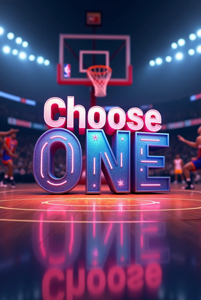 A picture saying choose one with an nice nba background