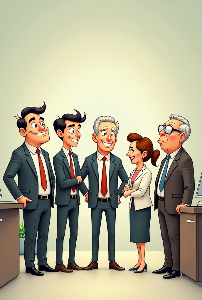 Create 5 characters being
*Office boy*: Arrogant and presumptuous always smiling.
*Ceo*: smart, confident and kind.
*Secretary*: hard working, smart and has a lot of willpower.
*manager*: haughty, lazy and does not tolerate things that go against him.
*random person*: haughty, nervous and presumptuous. And make them simple 2d and comic book style