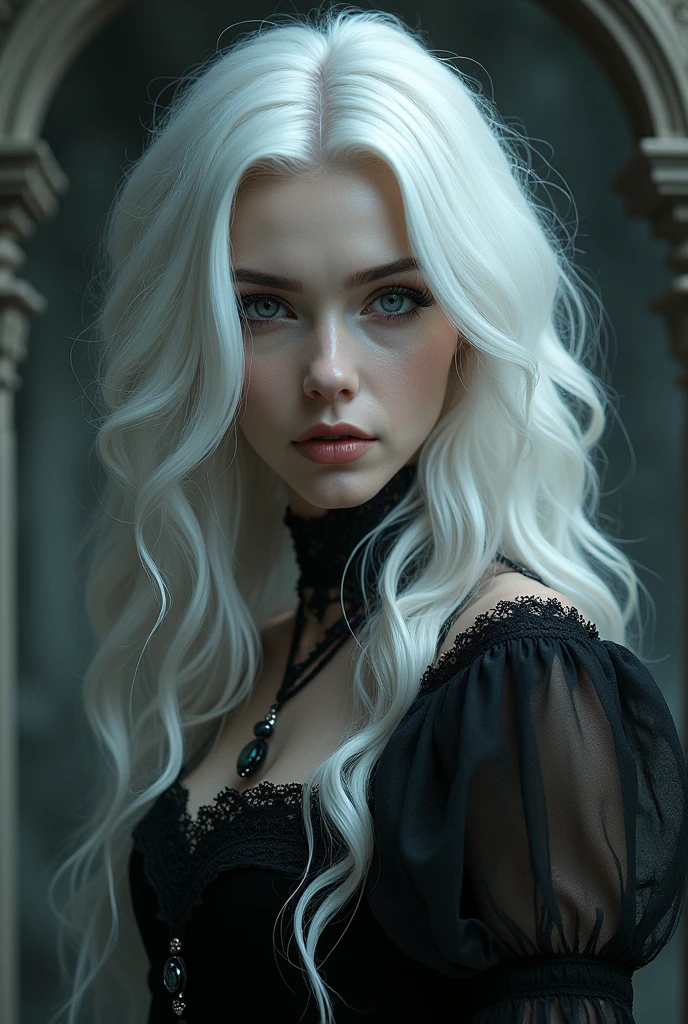 Please make a gothic woman ( White hair, young and hot ) new