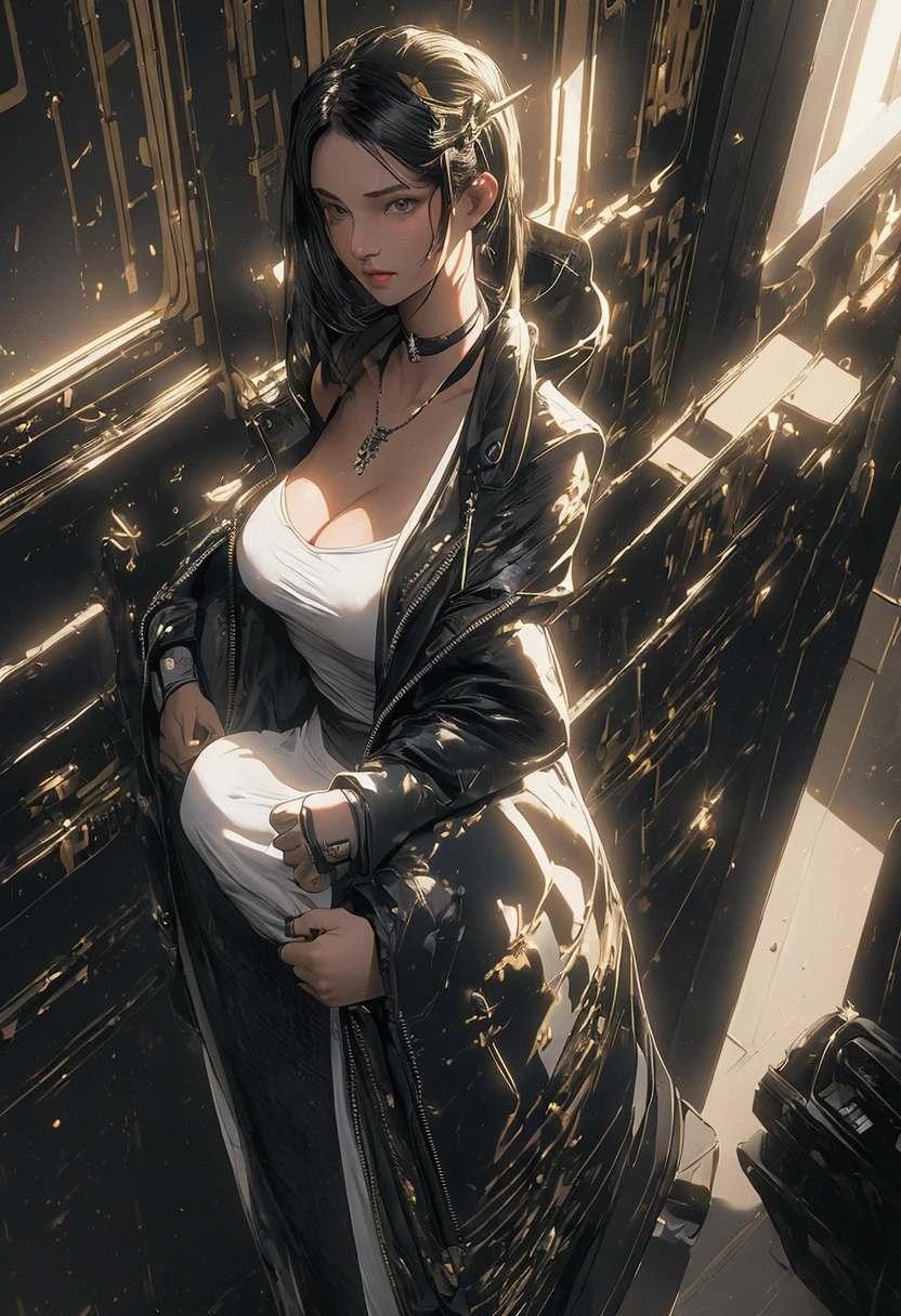 ((best quality)), ((masterpiece)), (detailed:1.4), 3d, Image of a beautiful cyberpunk woman,standing in the bathroom，Wear only underwear，high dynamic range (high dynamic range),Ray tracing,NVIDIA RTX,super resolution,Unreal 5,subsurface scattering,PBR texture,post processing,Anisotropic filtering,depth of field,Maximum clarity and sharpness,multi-layer texture,Albedo and highlight maps,Surface shading,Accurate simulation of light-material interaction,Perfect proportion,octane rendering,two-tone lighting,Large aperture,Low ISO,white balance,rule of thirds,8K raw, (Big breasts)