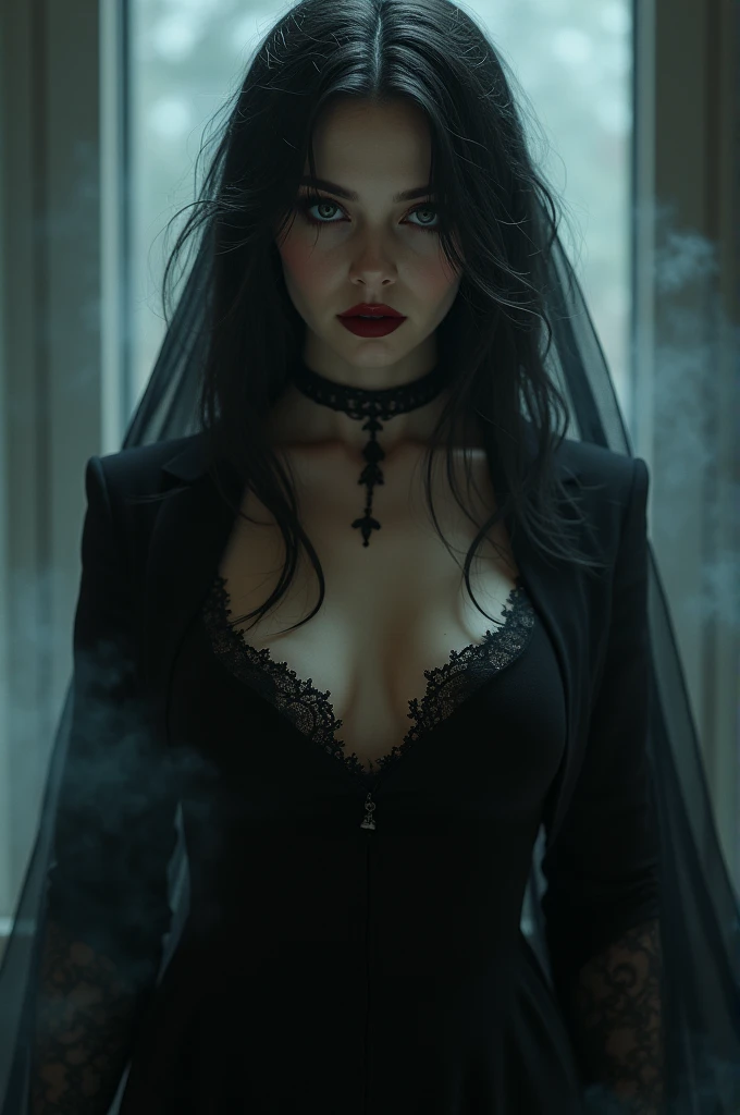 Sexy vampire in black clothes
