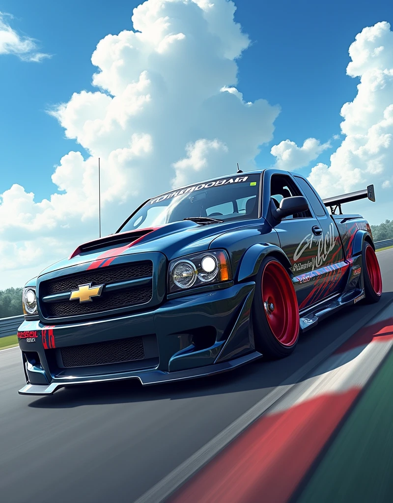Chevrolet tornado corsa pick up year 2007 tuning offset rims and anime style racing body kit