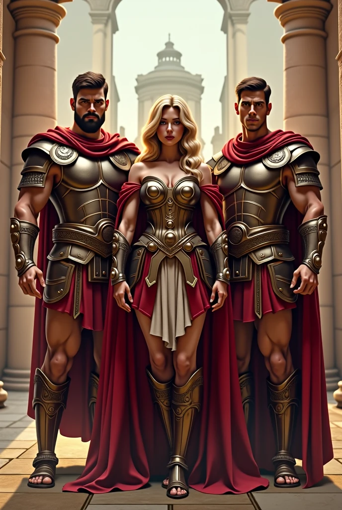 Three man and one woman heros of ancient rome empire