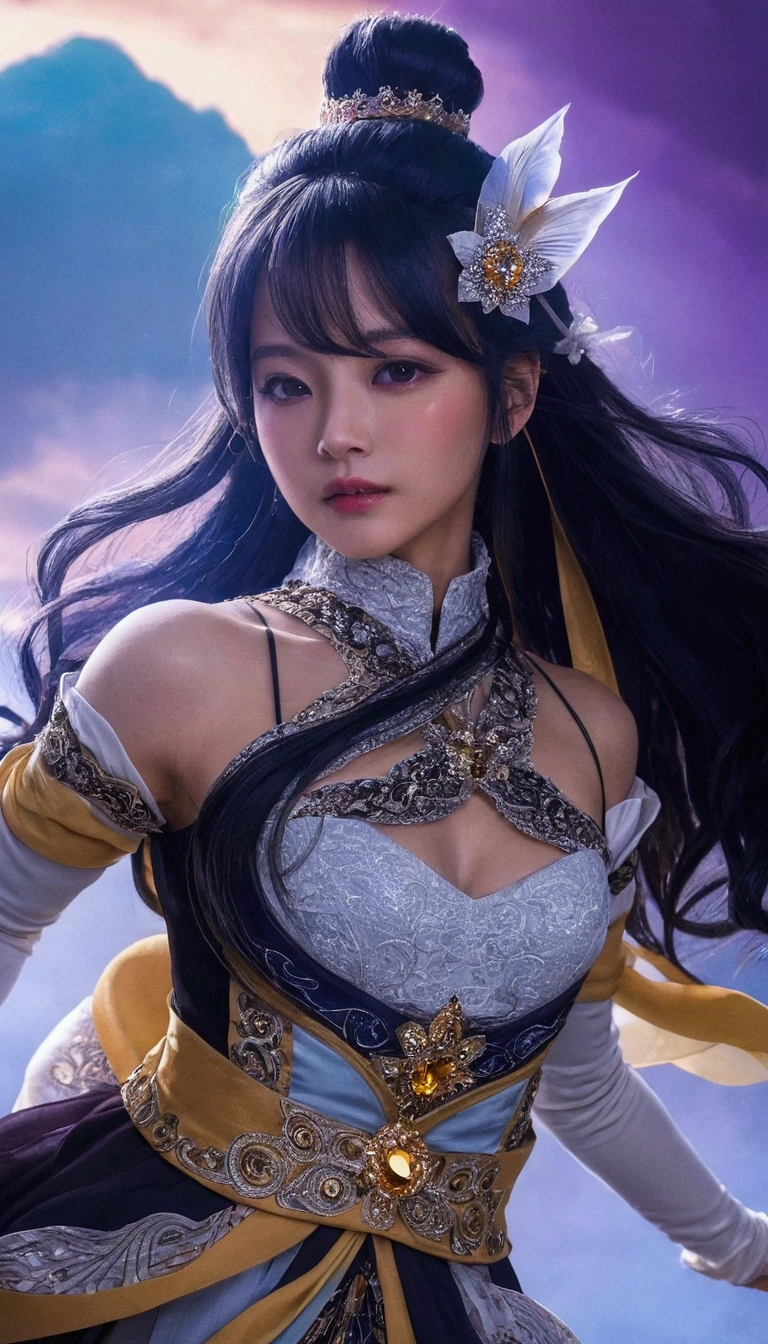 16K, 8k upscale, photorealistic, ultra detailed, best quality, masterpiece, perfect anatomy, lora:yaeSarahMultiverseSoulRays_v2:1,
a stunningly beautiful female announcer with long silky hair, holding a microphone, wearing an elegant dress that hugs her perfect figure, standing in a professional studio with stage lights illuminating her, looking directly at the camera with a warm and welcoming expression, style inspired by Sarah Essen Hosking and Yae Miko from Genshin Impact