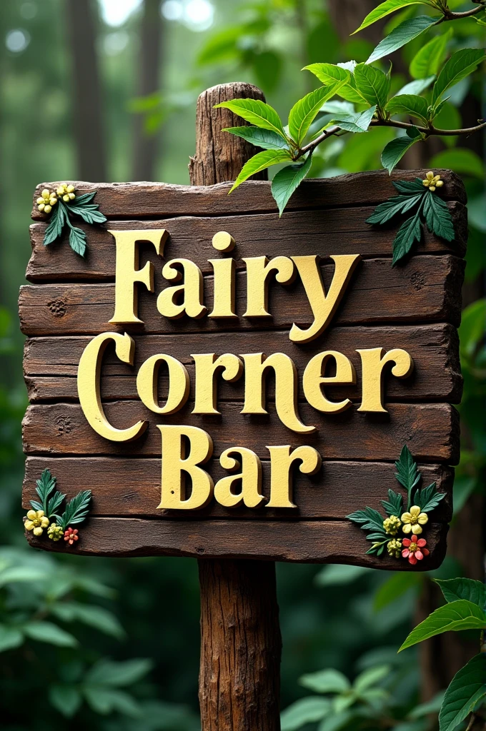 Create a modern bar facade with the name "Fairy Corner" and with the fairy theme, elegant typology, fairy icon and with light blue tones, lilac, silver or mint green. Add little stars or sparkles around the text or icon to enhance the magical feel. Keep the overall design clean and spacious, with lots of white space, to ensure the logo is modern and easy to read.
