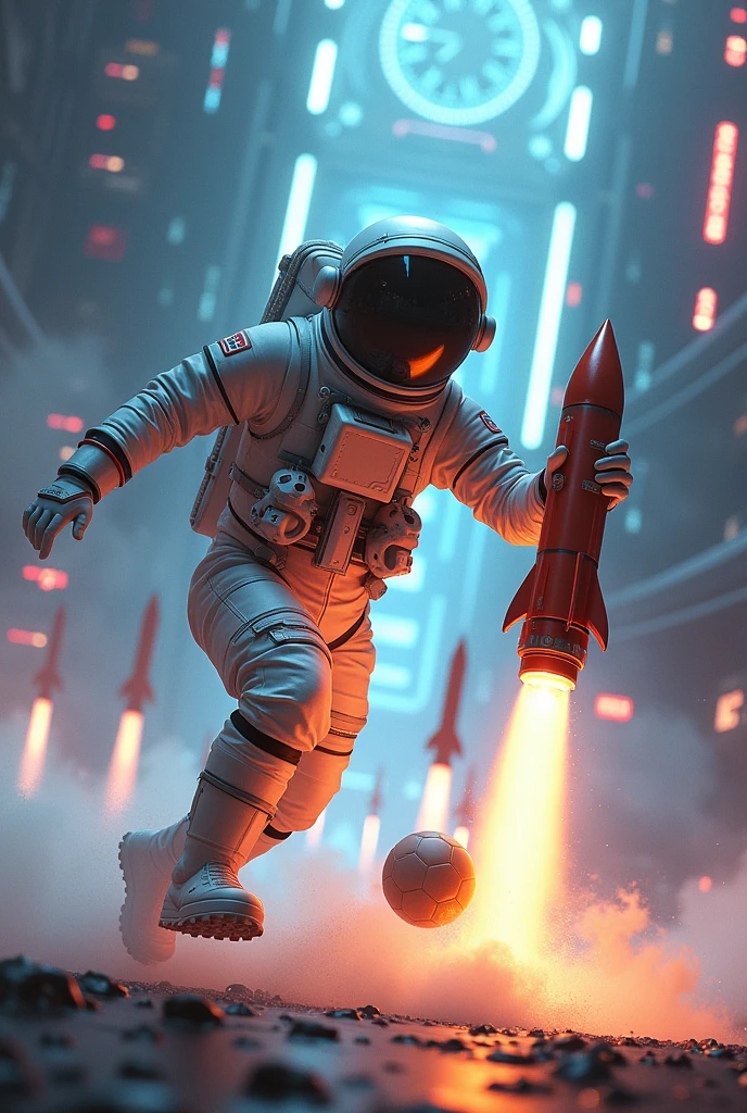 Make an art of a tournament called "FUGUETICUP", needs to have an astronaut, A ball, a rocket and a trophy