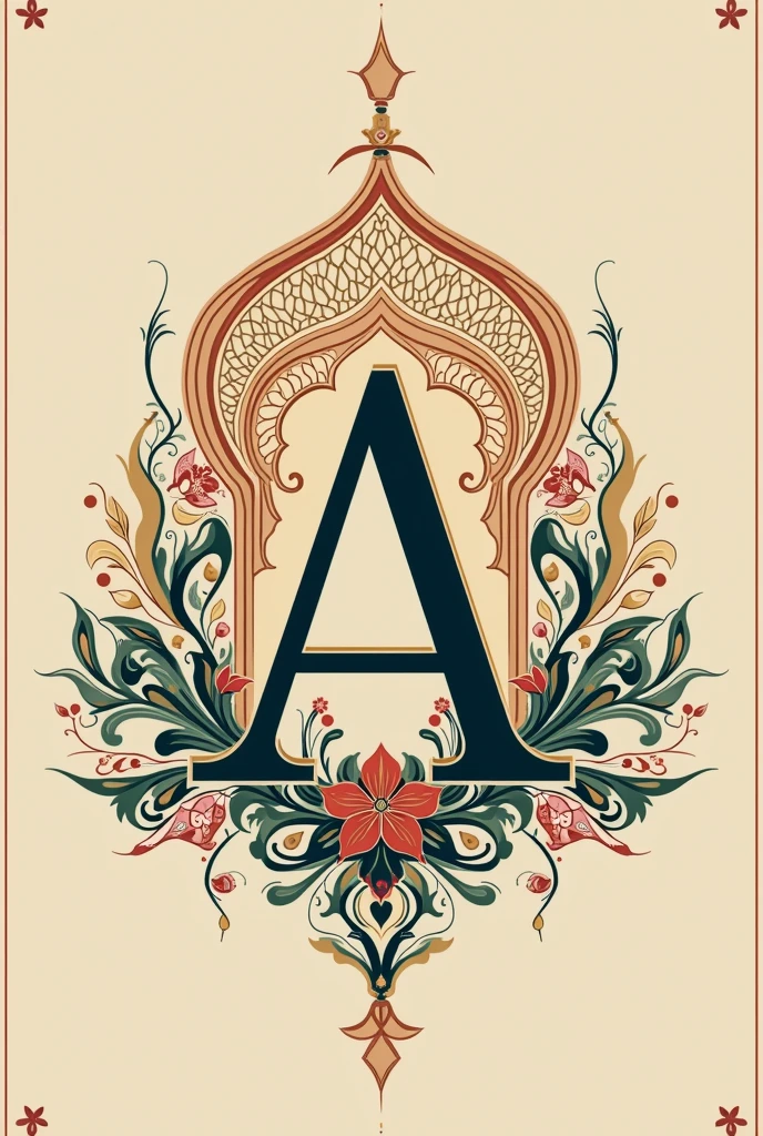 A family emblem resembling the reign of Mughal emperors throughout history and the love of Islamic Art, culture, and calligraphy. modern, minimalist, elegant and luxurious.
With the initial A