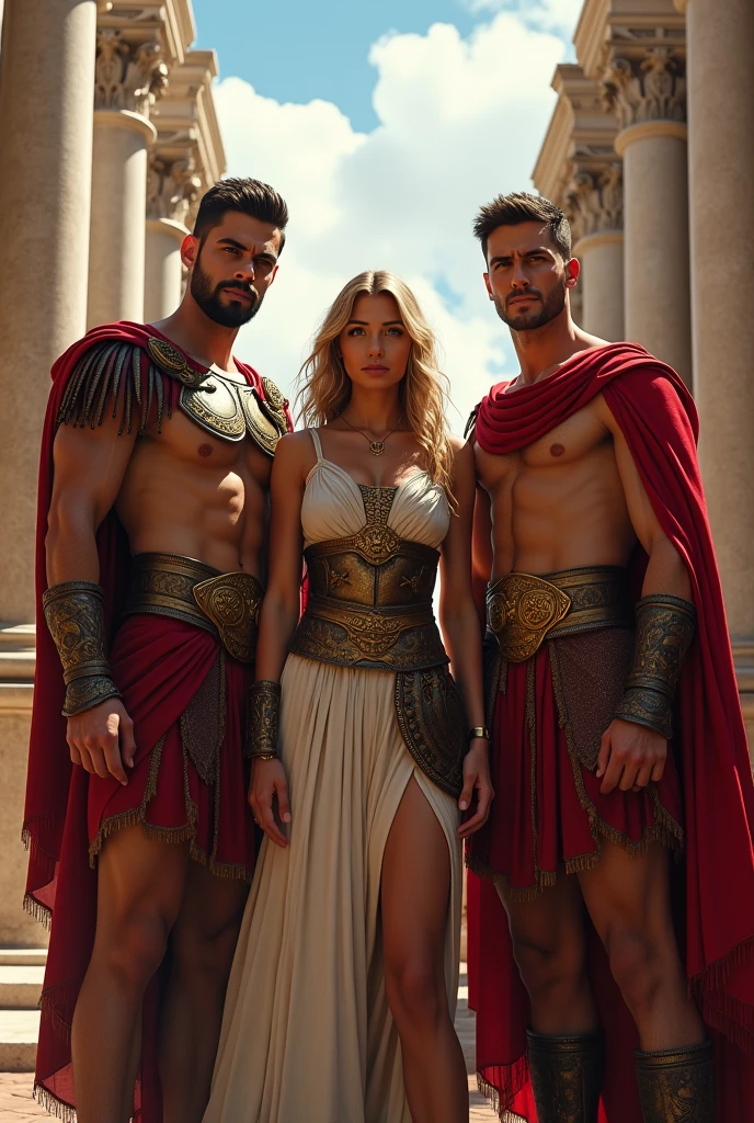 Three man, one woman heros of ancient rome empire