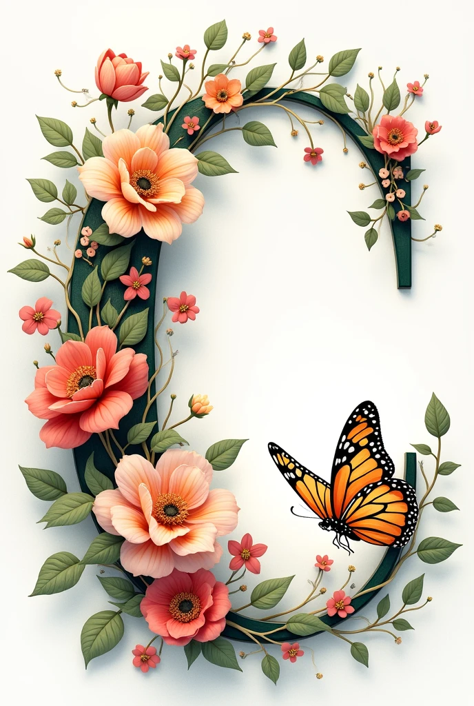 Alphabet "C" word with floral & butterfly in portrait background