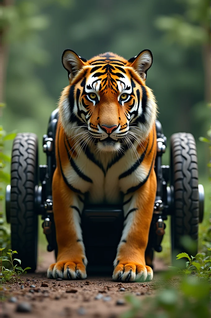 Wild tiger in a wheelchair