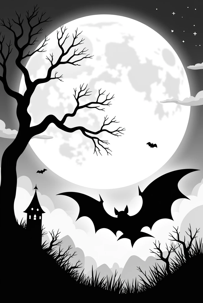 halloween bat and moon coloring page