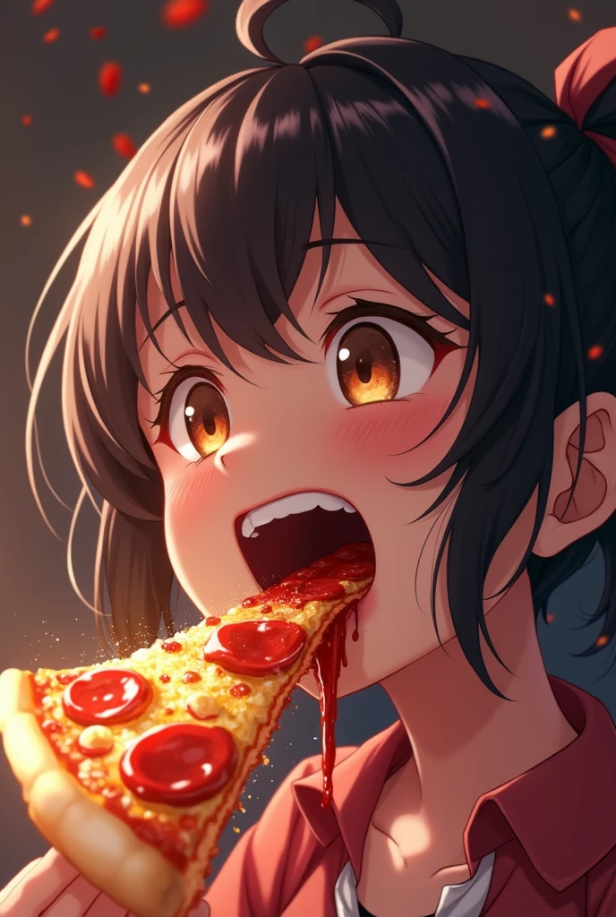 vomit, vomiting, detail vomit, detailed vomiting, beautiful anime tomboy girl, detailed facial features, pizza flying out of her mouth, vomiting, high quality, 8k, detailed, sharp focus, photorealistic, hyper detailed, cinematic lighting, vibrant colors, dynamic pose, action scene, dramatic composition