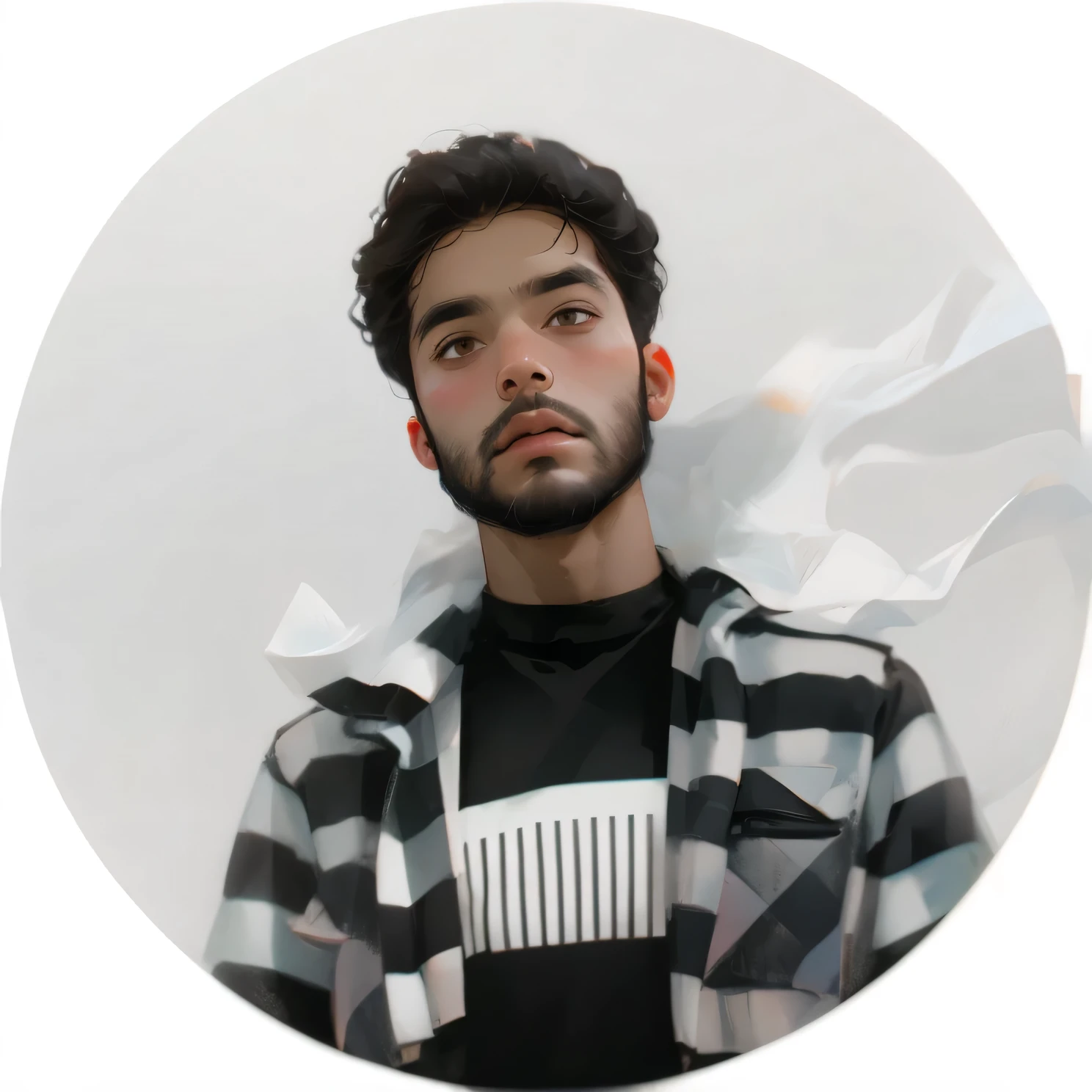 a black and white photo of a man with a beard, portait photo profile picture, headshot profile picture, profile pic, riyahd cassiem, halfbody headshot, discord profile picture, mohamed chahin, profile image,  profile picture, ismail, profile picture, khyzyl saleem, black and white picture, high quality portraitHD, (Best Detail), (Best Quality), colorful,