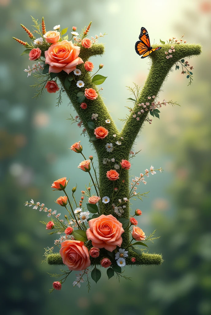 Alphabet "Y" image with floral & butterfly in portrait background