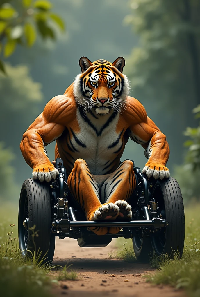 Muscular tiger in a wheelchair