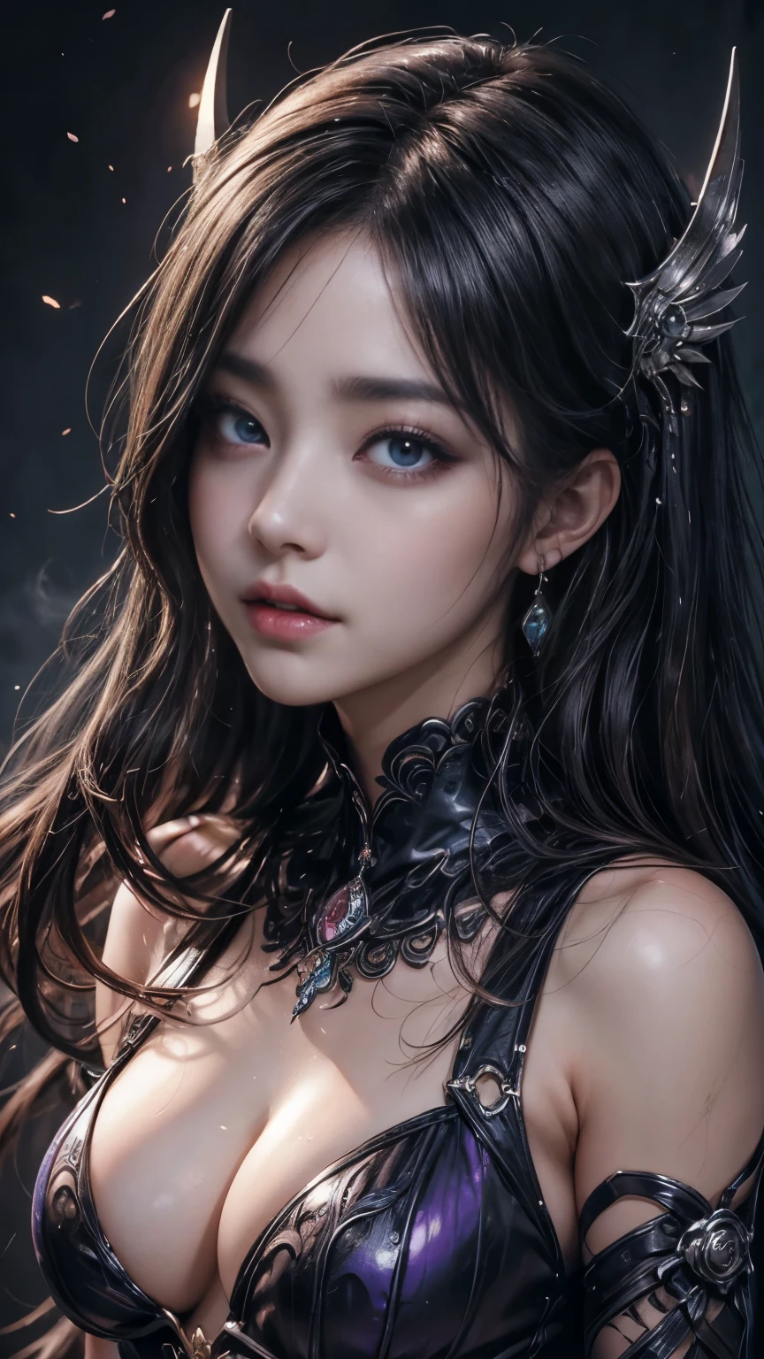 (最高qualityのディテール)、Realistic、8K Ultra HD、High resolution、(One Woman),(Fatal Beauty,attractive美しさ) ,(Glasses、Mysterious charm:1.1),(Big Breasts、attractiveシルエット),Ultra-detailed、高qualityのテクスチャ、Intricate details、Highly detailed CG、高qualityの影、Beautiful and delicate face、Beautiful and delicate eyes、Written boundary depth、Ray Tracing、20th Generation、Cute K-Pop Girls、(The Face of Ulzan in Korea)、Thin face、(Urzan-6500-v1.1:0.6)、PurerosFace_v1、Glowing Eyes、Perfect body、 Viewer Display、(最高qualityのディテール:1.2)、8K Ultra HD、Close-up of a woman, Realistic rendering, attractive, Real Girls, Gurwitz, role play, Realistic 3D style, 8K Portrait Rendering,(truth,truth:1.4),(Sparkling eyes girl:1.2)、cheek、Glossy Lips、Best image quality, 8K Ultra HD Full Color RAW Photos, Fujifilm(Medium format), Hasselblad, Carl Zeiss, Incredible dynamic range photography(utility_art:Smooth-768:1.1),High resolution, High pixel count, Clear details, Clear images, natureな色再現, Noise Reduction, High fidelity, quality, Software Improvements, Upscaling, Optimized Algorithms, Professional-level retouching, 強力なスーパーevil女がクローズアップでポーズをとる, Black Goddess 、(Expose your shoulders), Flowing purple hair, View your audience, Highly detailed face, Blue smoke swirling around her, evil事を愛する, Captivating blue eyes, Dark fantasy, Esoteric arachnids lady, Spider Queen, Esoteric arachnids, Combat Stance, Sharp Fangs, nature, ((Complex metallic colors in the foreground)), (( Fluid Mechanics, The most beautiful smooth scale face makeup, Smirking expression)) 、Dark blood, Onyxia、Beautiful young witch, purple hair, dark purple lips, evil, evil女, smile, Black Prom Dress, She is coming to you, Bright Blue Eyes, Surrounded by swirling pink smoke, Blood Chain, Behemoth Bones, Snake-like tentacles, Cruel Teeth, Expressions of madness, Oppressive Dungeon、 Grotesque shadows dance, The creature whispers, Stifling atmosphere, Vision problems, Visible Madness. blade, evil意の閃光が輝く, reflect (Light) Beyond the Darkness, Elucidate (Sharp details) and、Add a dizzying dimension to the impending chaos.