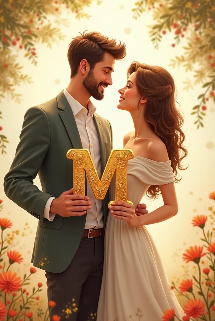 A couple with one holding the letter M and one holding the letter C