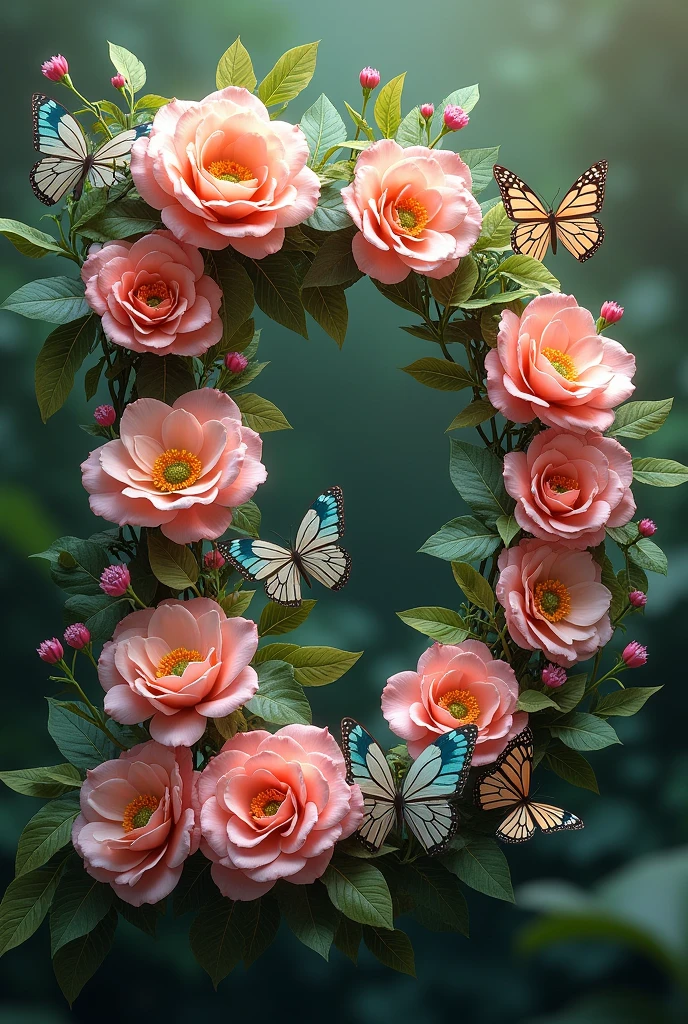 Alphabet "D" image with floral & butterfly in portrait background