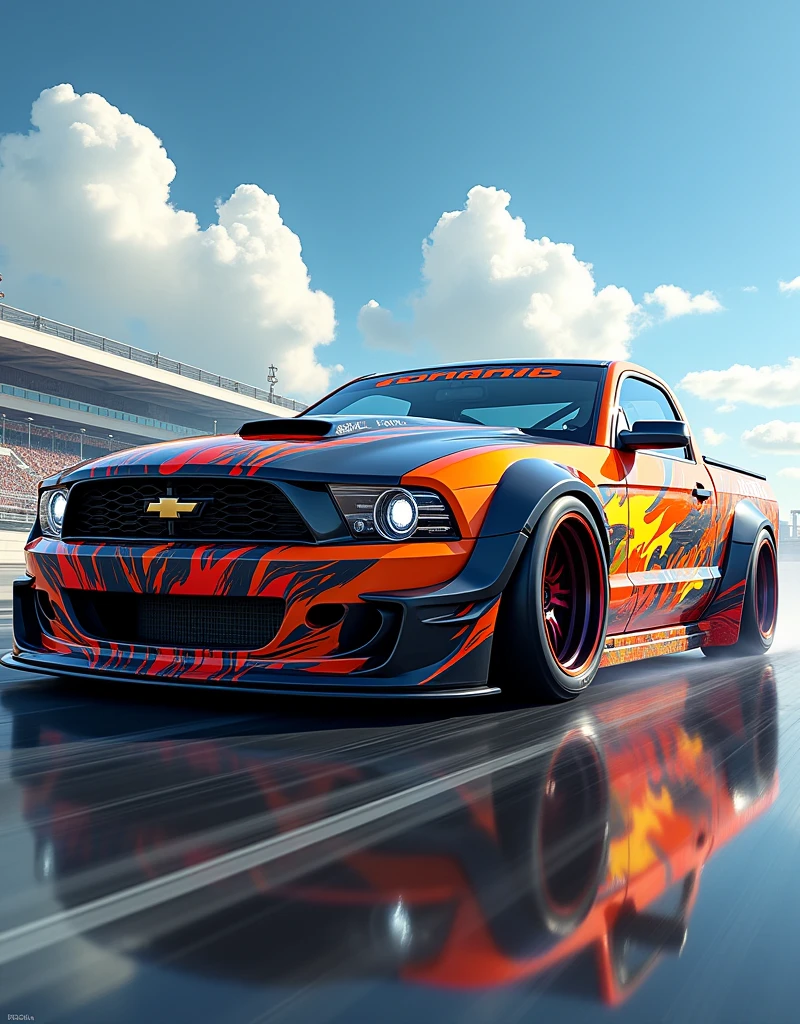 Chevrolet tornado corsa pick up year 2007 tuning offset rims and anime pokemon style racing body kit