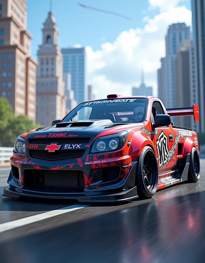 Chevrolet tornado corsa pick up year 2007 engine 1.8 tuning offset wheels and anime pokemon style racing body kit