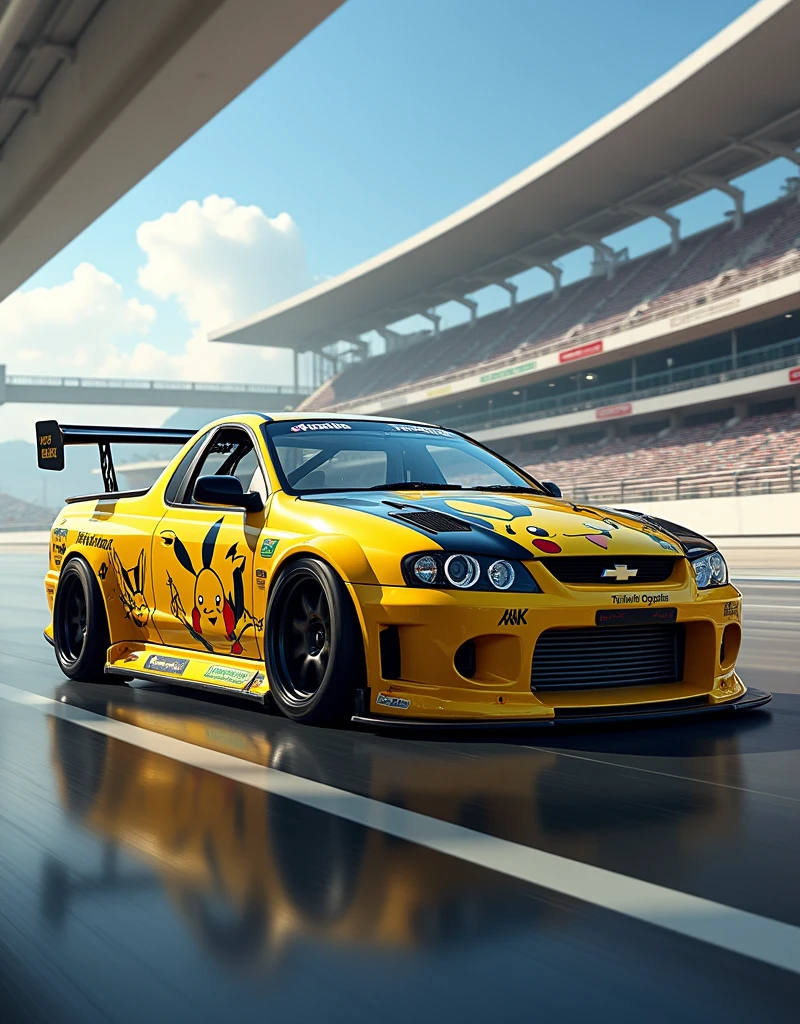 Chevrolet tornado corsa pick up year 2007 engine 1.8 tuning offset wheels and anime style racing body kit pokemon pikachu
