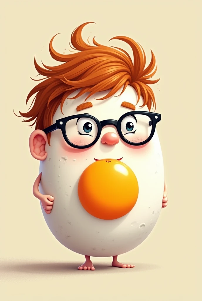 create a drawing of an egg that looks like Ed Sheeran, with hair, beard and glasses
