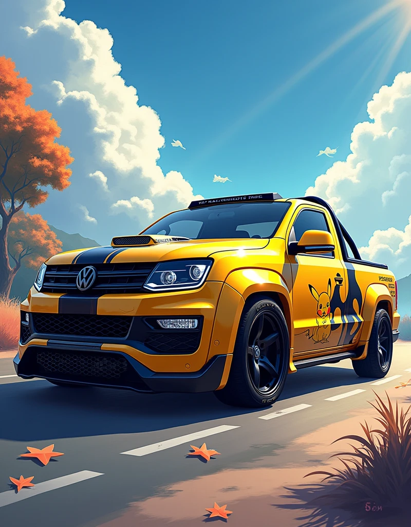 Volkswagen saveiro pick up year 2013 tuning offset rims and racing body kit anime style pokemon pikachu