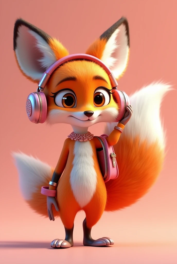 Create a 3D Disney Pixar style fox named FitFox Max. She must exude an energetic personality, motivating and dedicated, perfect for a section dedicated to fitness and well-being.

colors: Vibrant shades of orange and white, with pink accents for a stimulating and cohesive look.

Accessories:

Workout Clothes: Wear a pink headband and a sports t-shirt or top with pink accents, maintaining a modern and vibrant style.
Fitness Equipment: May be holding or interacting with equipment such as pink dumbbells, a skipping rope or a water bottle with pink details.
running shoes: A pair of stylized sports sneakers, with pink details and vibrant colors.
Expressions: Confident smile and bright eyes, with an expression of determination and enthusiasm that conveys energy and motivation.

Activities and Poses:

training: doing exercises, like lifting pink weights, jumping rope or stretching.
Motivating: Demonstrating yoga or fitness poses, and perhaps holding a sign with an inspiring message.
Fitness Tips: Pointing to a board with training tips, Health and Nutrition, or showing an exercise routine.
Interactivity on the Website:

Hover animations: Animated movements like running, lift weights or stretch.
Motivational Messages: Encouraging messages with training tips, nutrition and well-being.