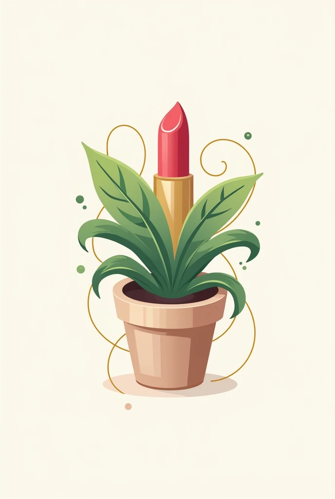 A logo with a plant and a lipstick inside a pot