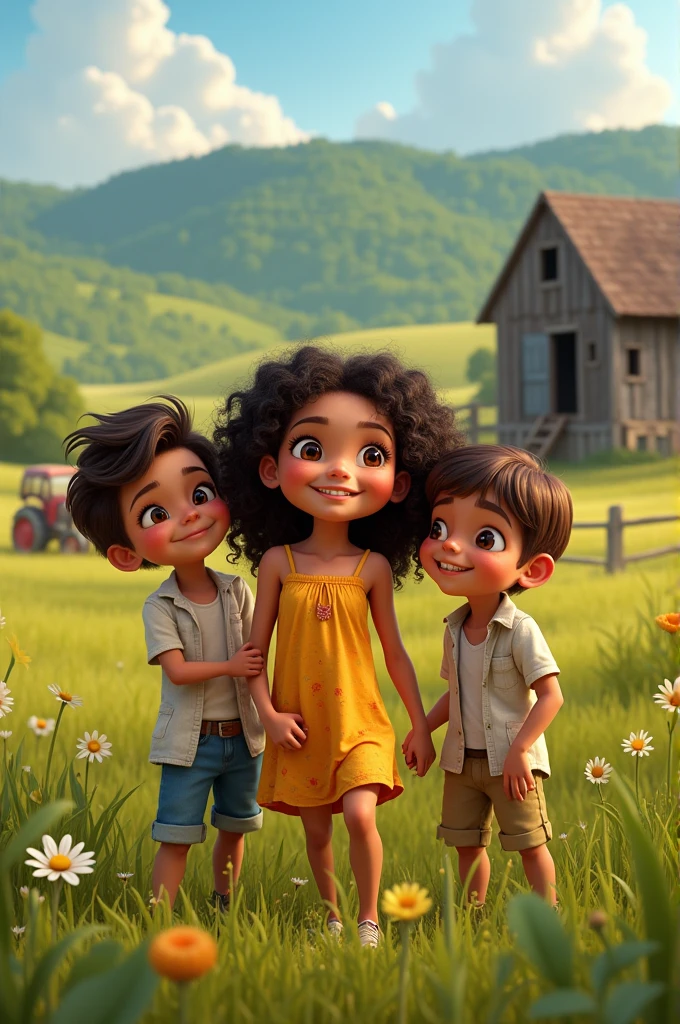 young Brazilian girl with her sister, her brother and her cousin, on the farm
