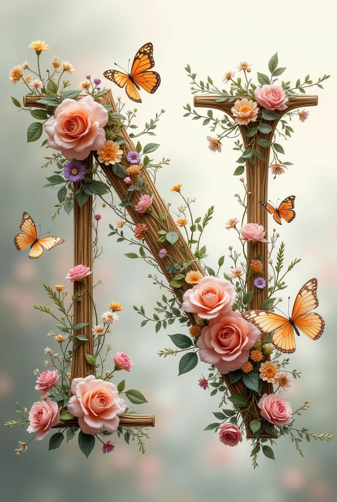 Alphabet "N" image with floral & butterfly in portrait background