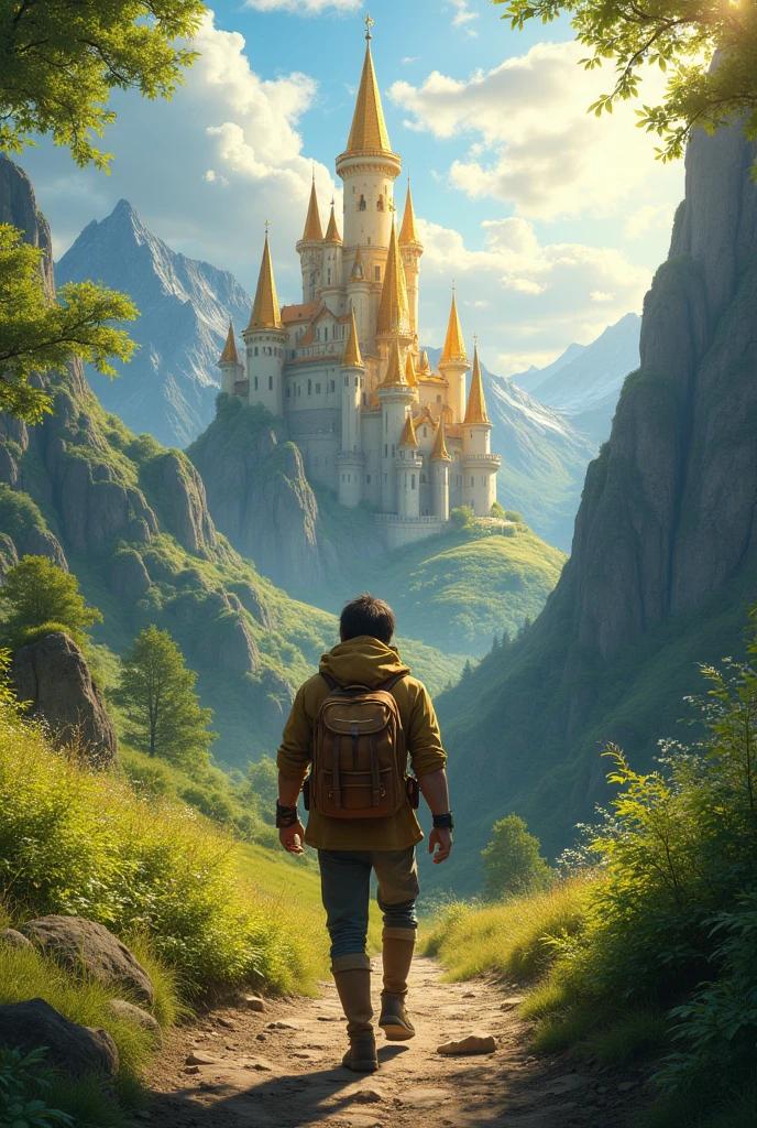 Person leaving on a trip to a golden castle 