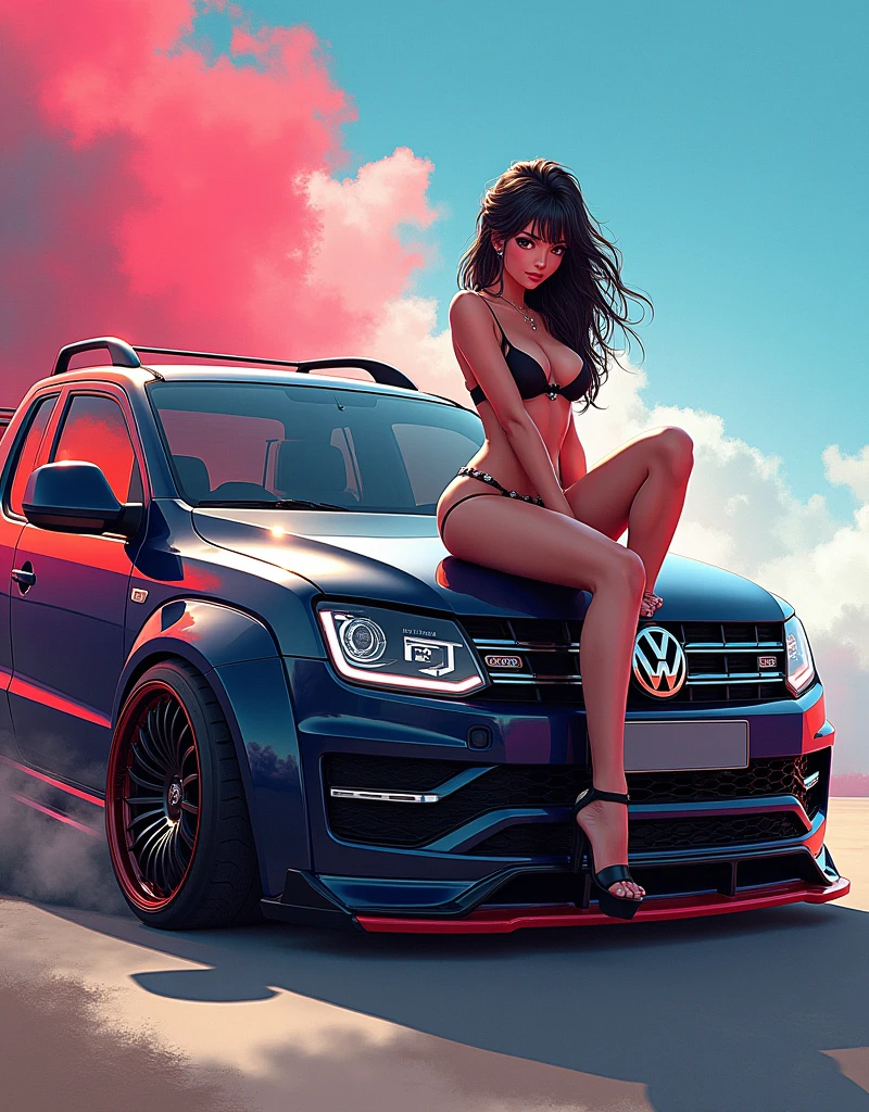 Volkswagen saveiro pick up year 2013 tuning offset rims and racing body kit anime style sexy woman painting