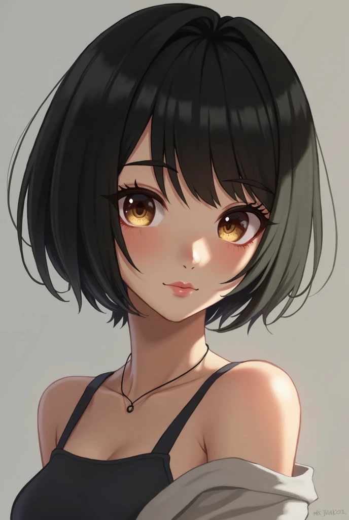 young girl, 18 years, light black fur, short haircut, Brown eyes, naked stop, Realism