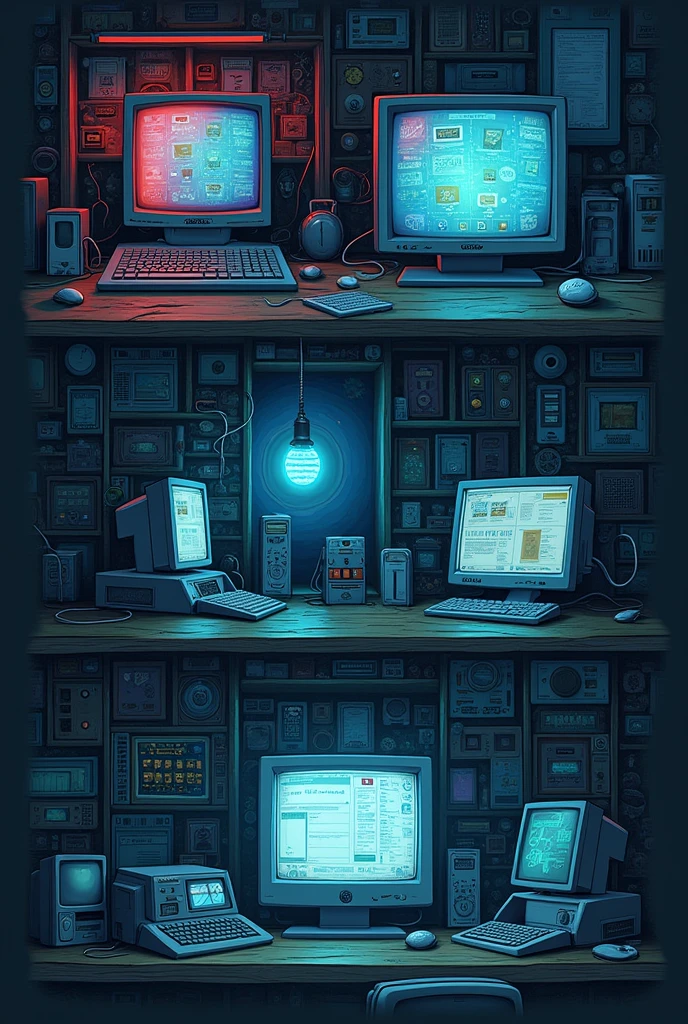 Series of images of the evolution of the computer 