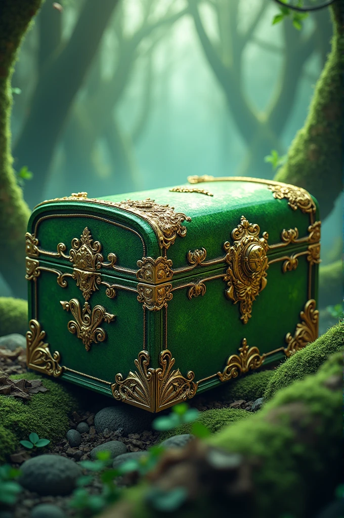 Create a green image of a chest with gold