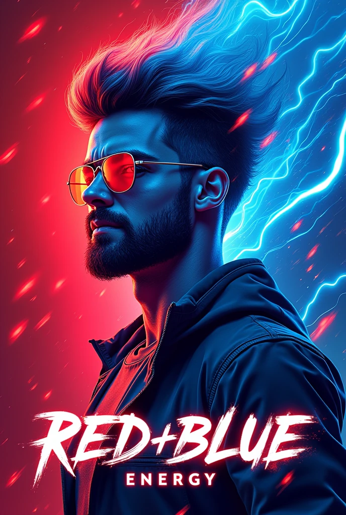 Advertising poster for an energy drink called "Red & blue energy