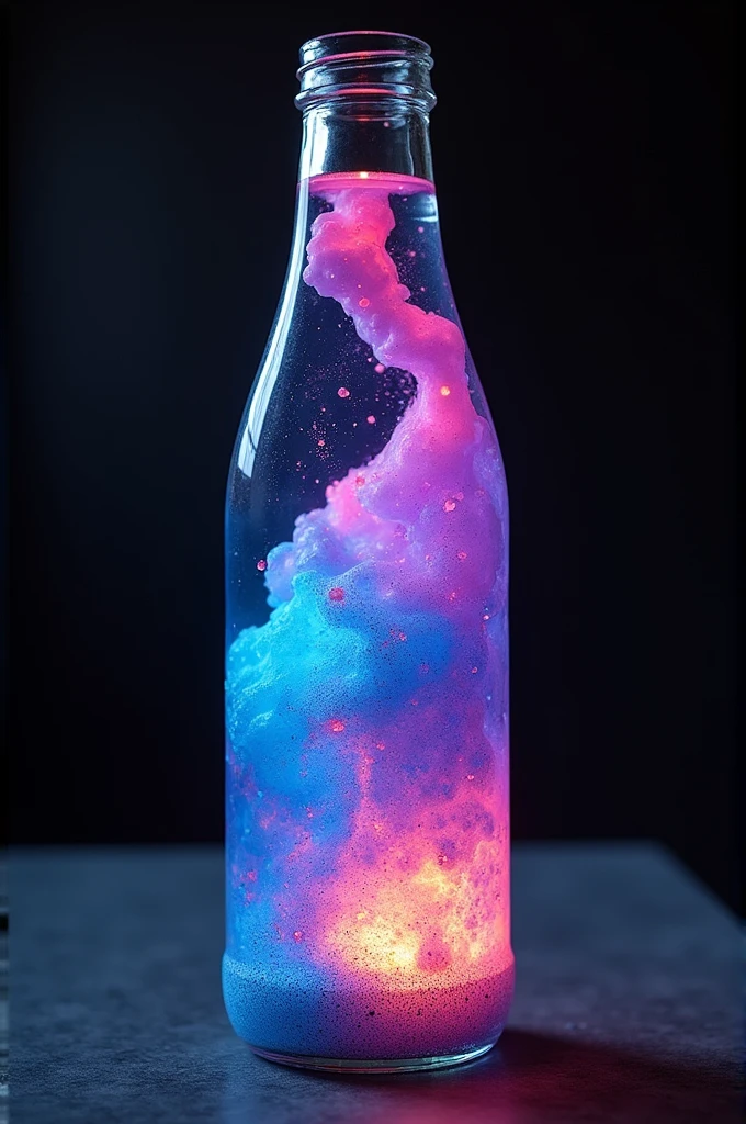 Create an image on a homemade lava lamp Description: 
Hacer una lámpara de lava casera mezclando oil, Water, Colorant y una pastilla efervescente.
Economical materials:
 Botella or transparent bottle, oil, Water, Colorant, effervescent tablets (like Alka-Seltzer).
Cost:
 low, homemade and easy to find materials.
