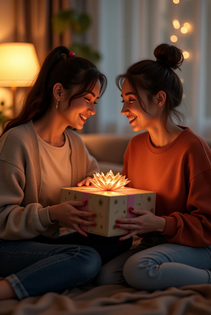 2 best friends give each other presents 