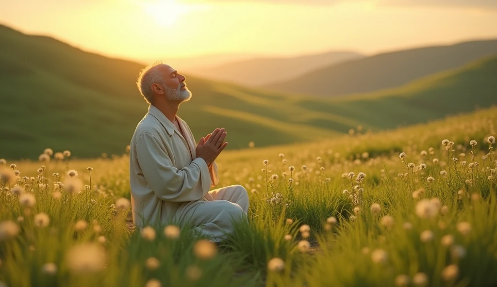 Man of faith in a beautiful green field