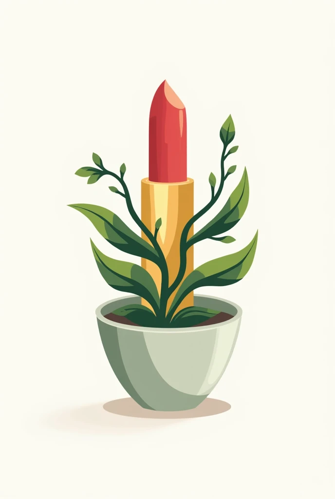 A logo with a plant and a lipstick inside a pot 