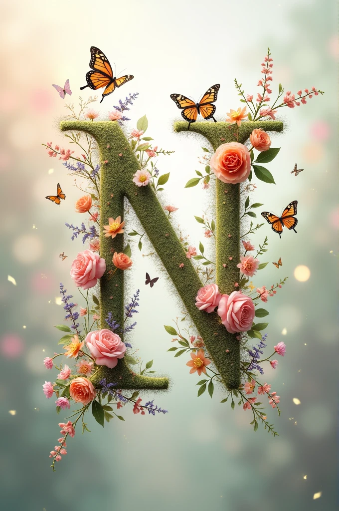Alphabet "N" image with floral & butterfly in portrait background