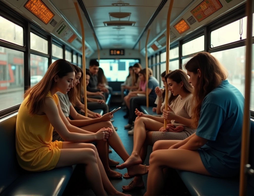 group of young latino american students in a cyber cafe, girls and boys masturbating with dildos pantyhose upskirt up on the bus