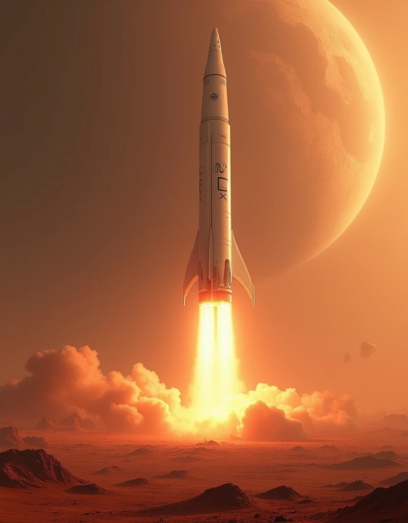 SpaceX Rocket Mission for Mars Colonization, re-entry into Mars atmosphere, (ultra-detailed, absolute resolution, best quality:1.3), 2.5D, delicate and dynamic, artistic photography, hyper-realistic, graphic CG digital art