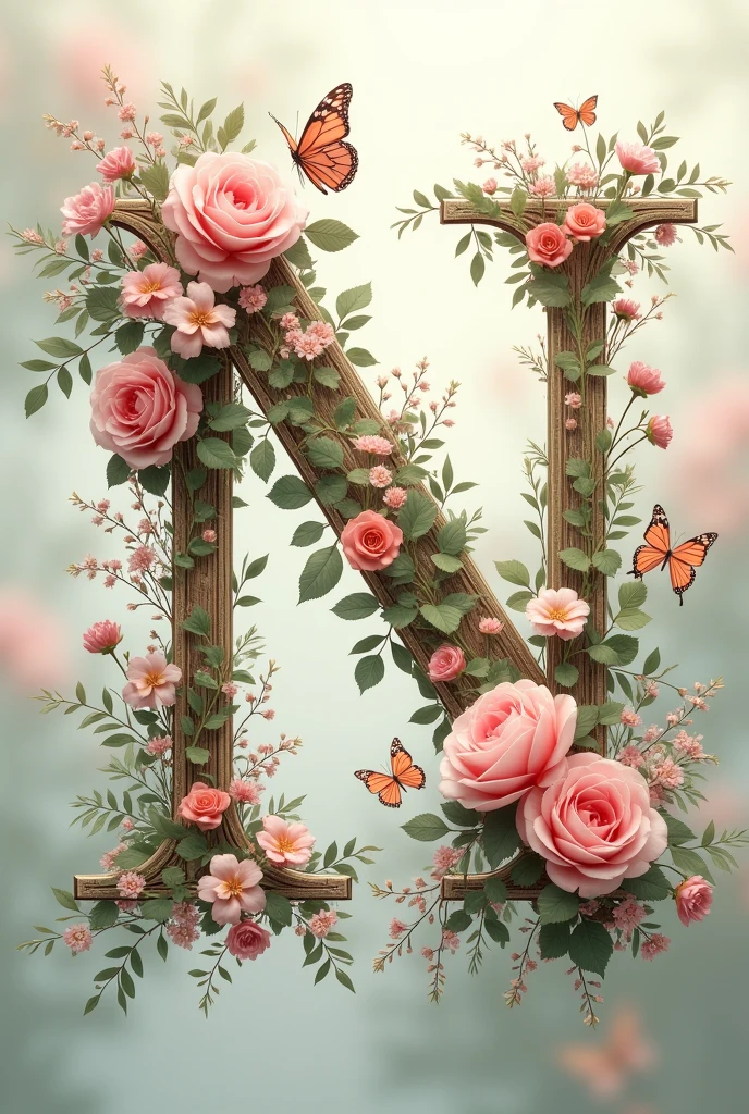 Alphabet "N" image with floral & butterfly in portrait background