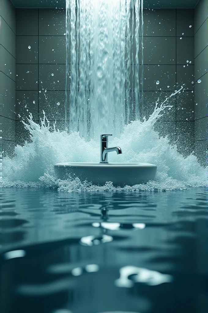 Bathroom sink with overflowing water