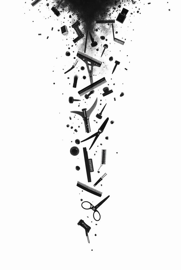 Barber's stuff falling from above in black and white